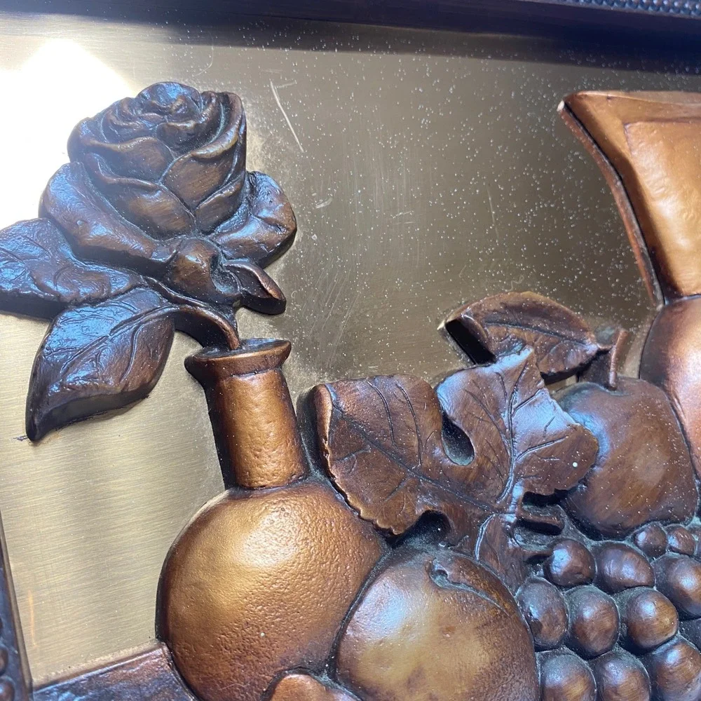 Vintage Copper Finish 3D Wall Art Pitcher Fruit‎ Embossed Metal Plaque